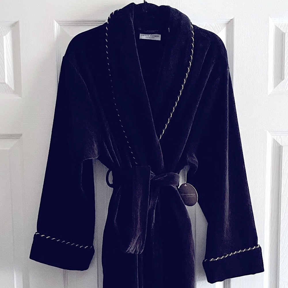 VALERIE STEVENS COTTON VELVET ELEGANT BATH ROBE with TASSELS LONG COZY Black L